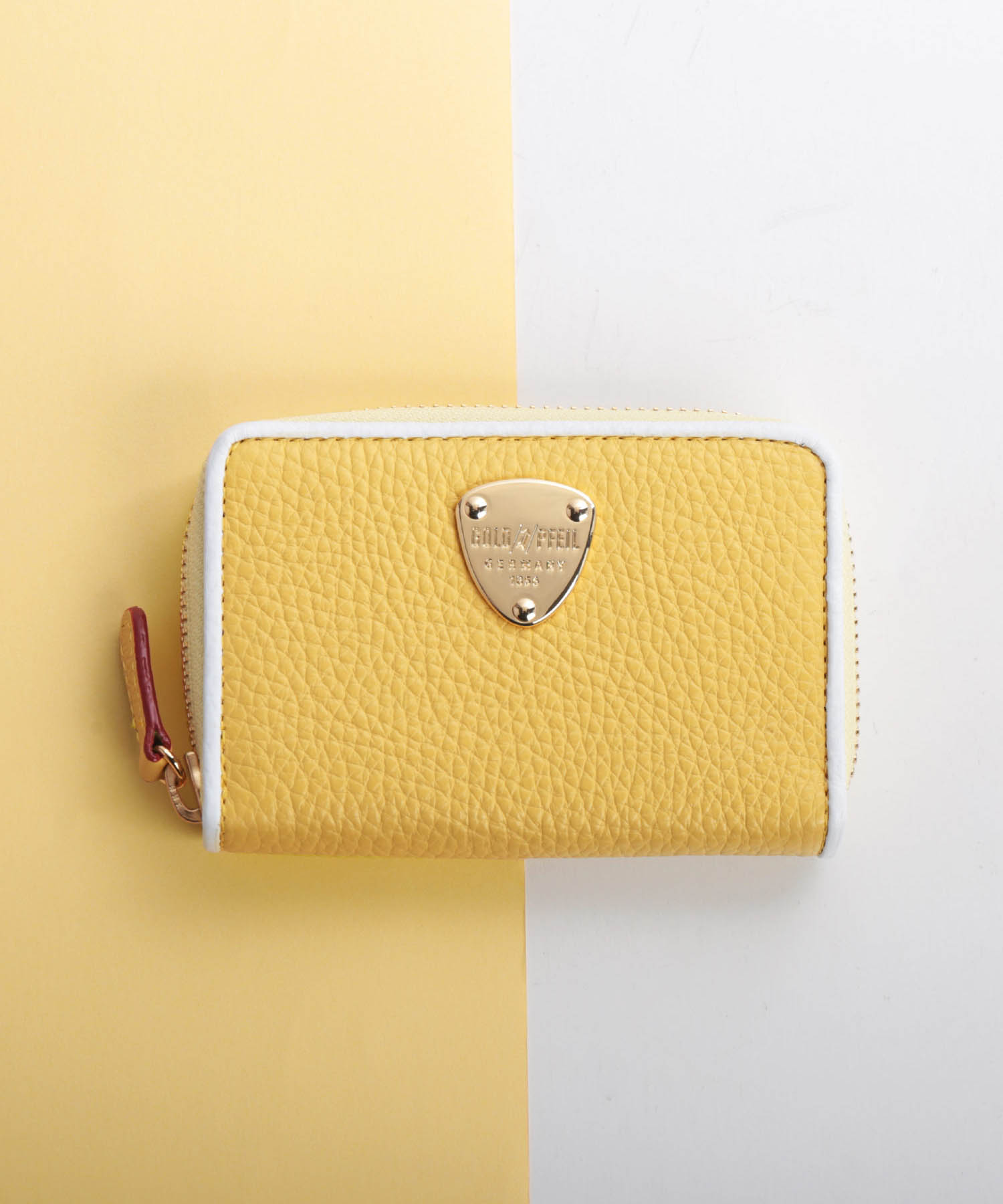 サンキョウショウカイ 三京商会 [GOLD PFEIL]牛革レザーコンパクト財布,イエロー×ホワイト