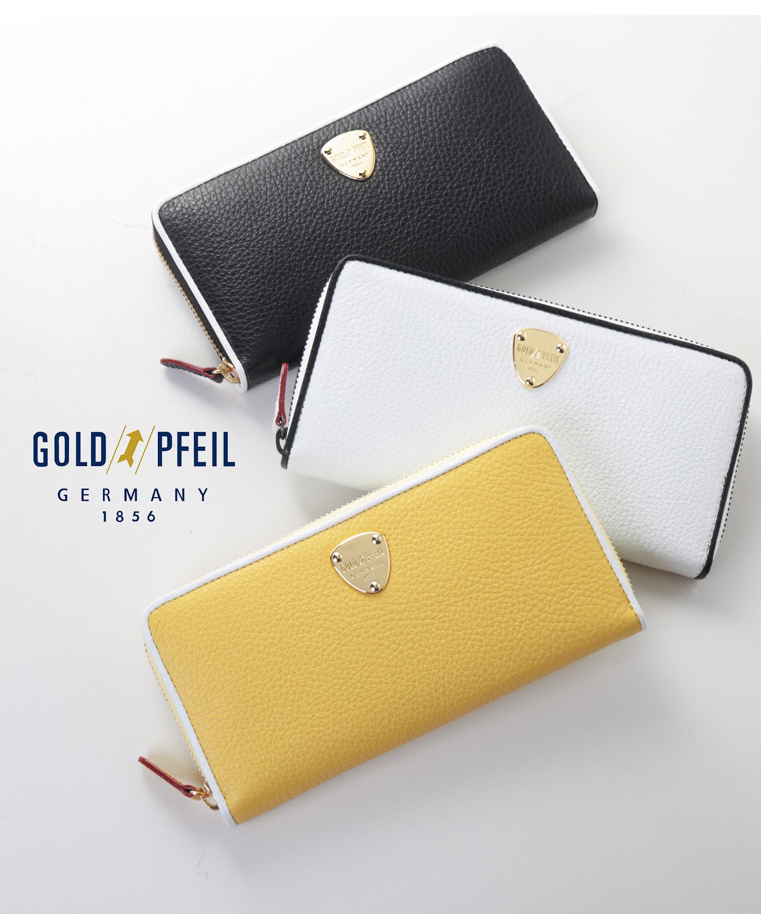 サンキョウショウカイ 三京商会 [GOLD PFEIL]牛革レザーバイカラーラウンドファスナー長財布 （ホワイト×ブラック） ホワイト×ブラック