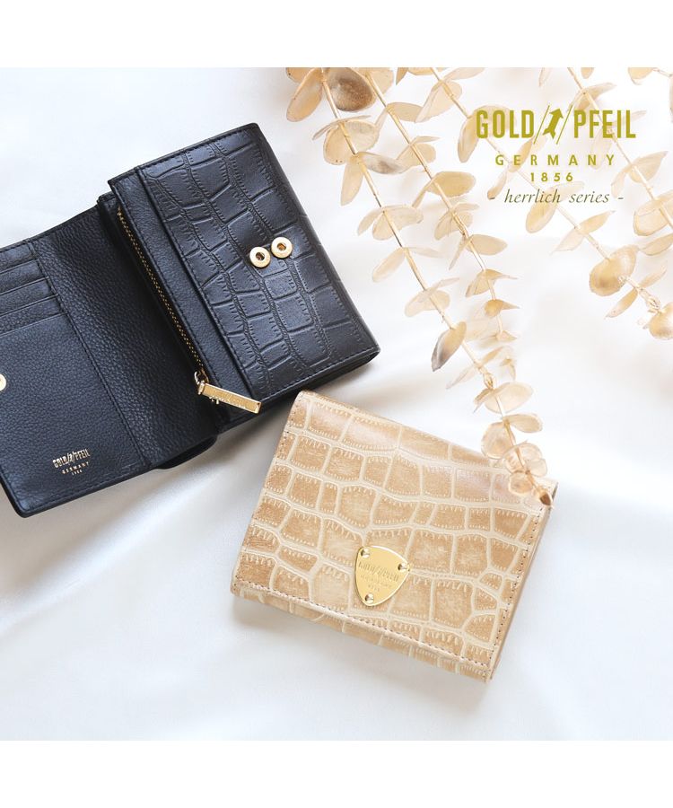 サンキョウショウカイ 三京商会 [GOLD PFEIL]クロコ型押し二つ折り財布