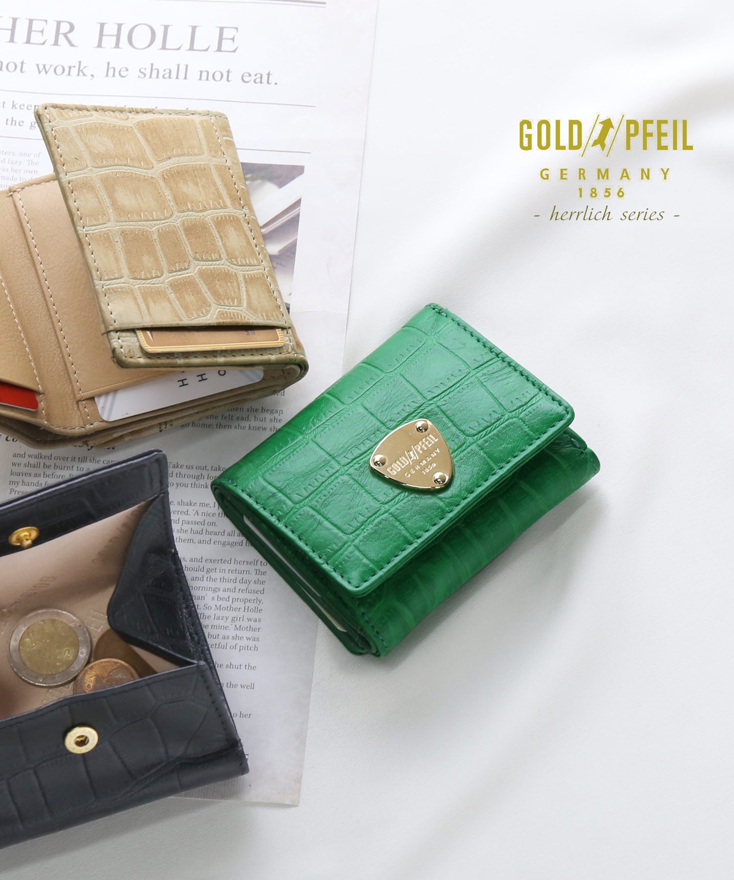 サンキョウショウカイ 三京商会 [GOLD PFEIL]クロコ型押し三つ折り財布