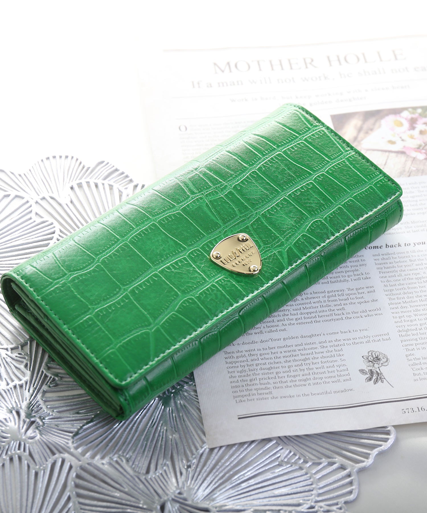 サンキョウショウカイ 三京商会 [GOLD PFEIL]クロコ型押しフラップ長財布,グリーン