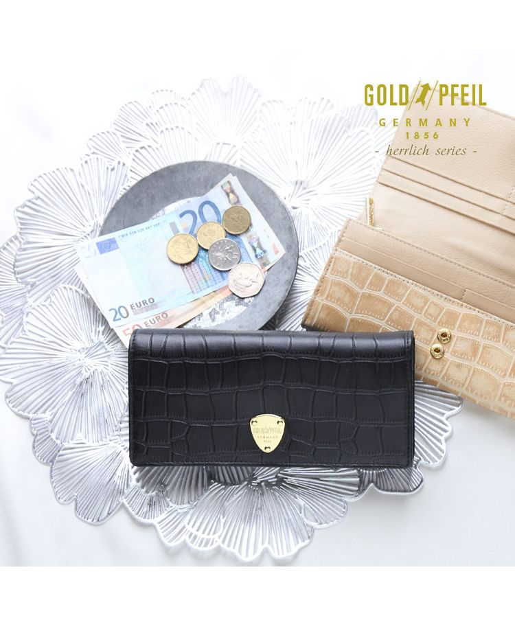 サンキョウショウカイ 三京商会 [GOLD PFEIL]クロコ型押しフラップ長財布