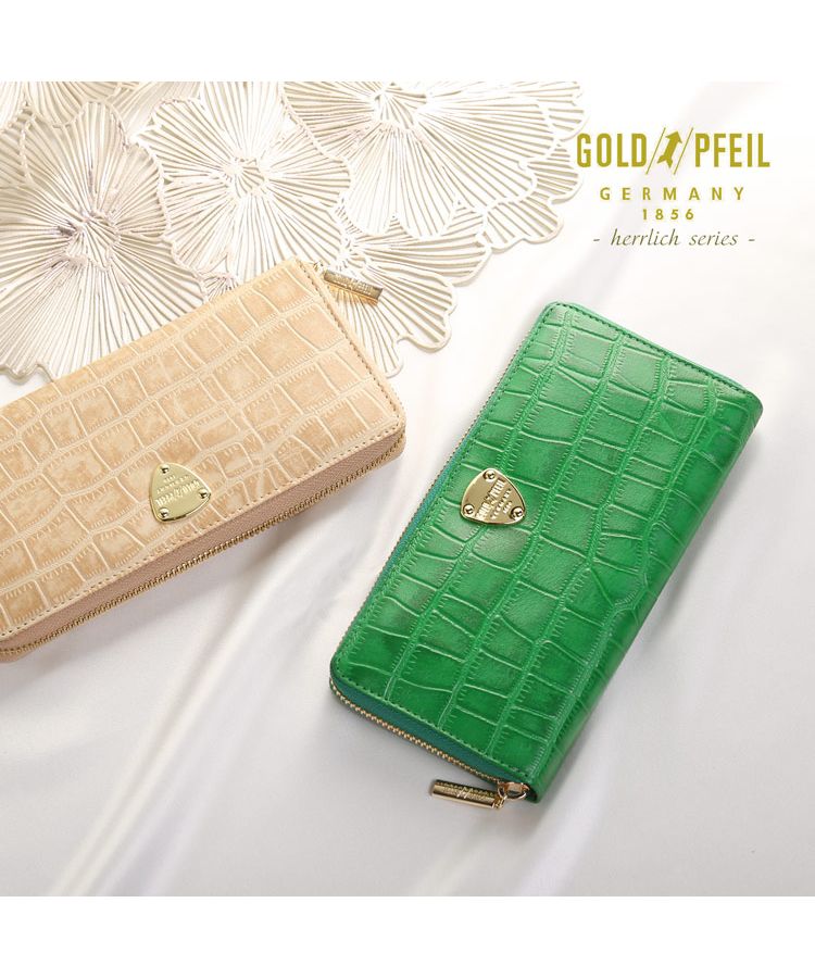 サンキョウショウカイ 三京商会 [GOLD PFEIL]クロコ型押し長財布ラウンドファスナー