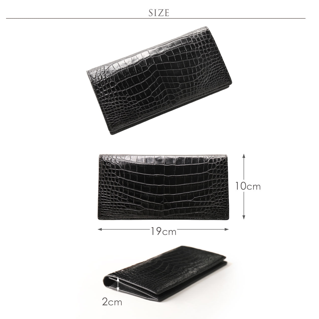 サンキョウショウカイ 三京商会 クロコダイルレザー長財布センター取り一枚革マット加工 （ブラック） ブラック