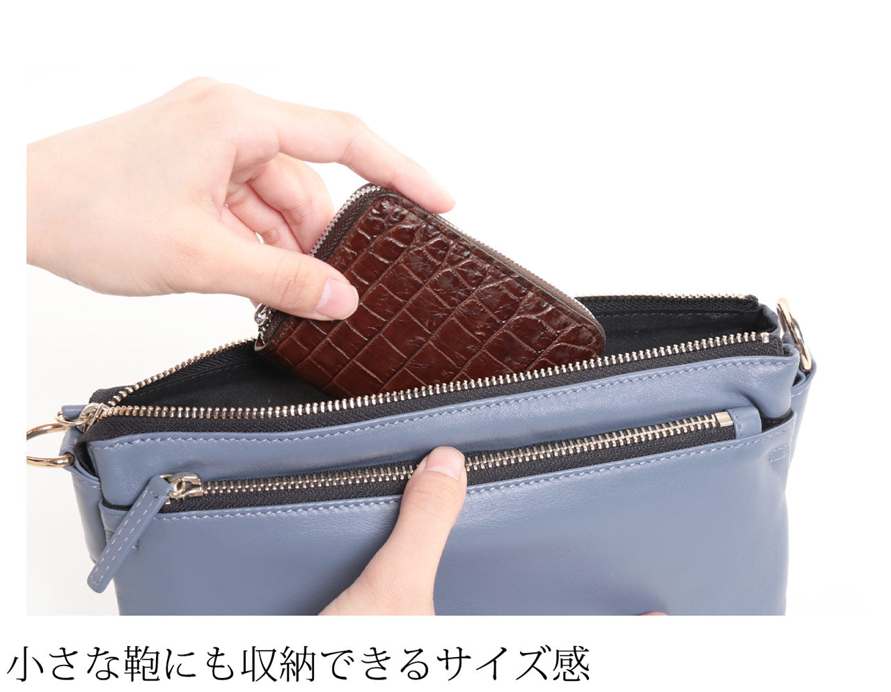 サンキョウショウカイ 三京商会 クロコダイルレザー ミニ財布 マット加工 コンパクト （ネイビー） ネイビー
