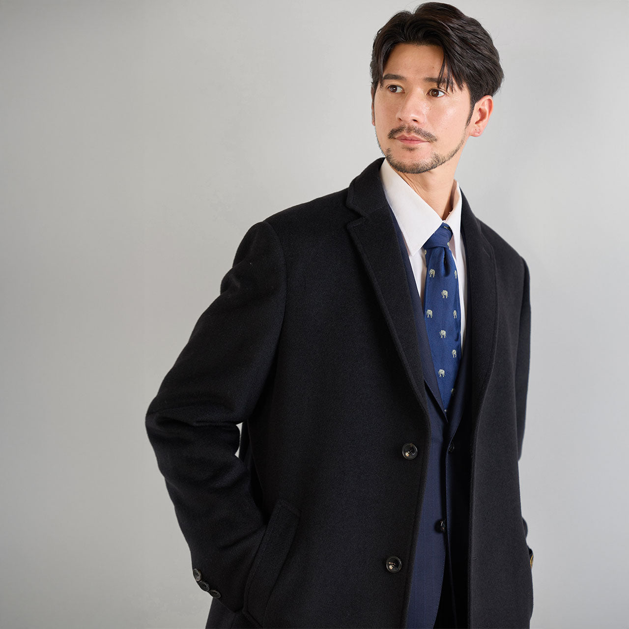 サンキョウショウカイ 三京商会 カシミヤフォーマルチェスターコートメンズ （ブラック） ブラック