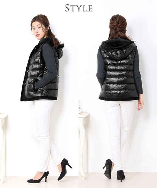 サンキョウショウカイ 三京商会 レッキスファー ダウンベスト リバーシブル フード付き （カーキ） カーキ