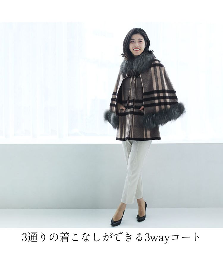 Sankyo Shokai cashmere Cape Coat Tartan Check