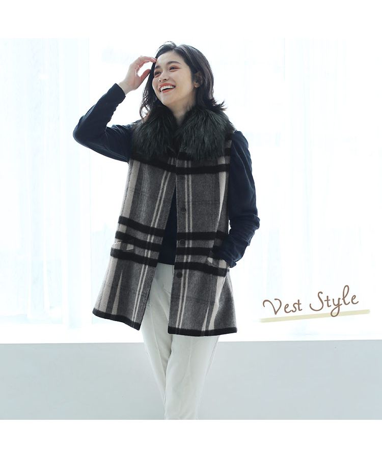 Sankyo Shokai cashmere Cape Coat Tartan Check