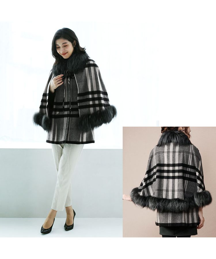 Sankyo Shokai cashmere Cape Coat Tartan Check