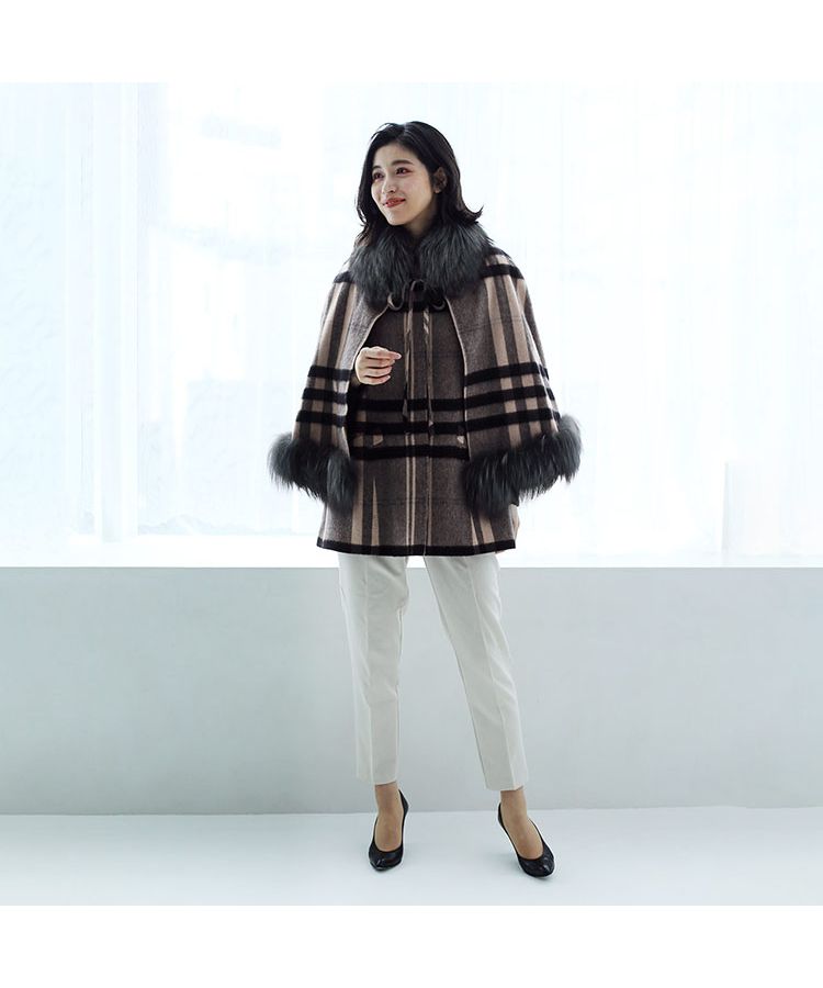 Sankyo Shokai cashmere Cape Coat Tartan Check