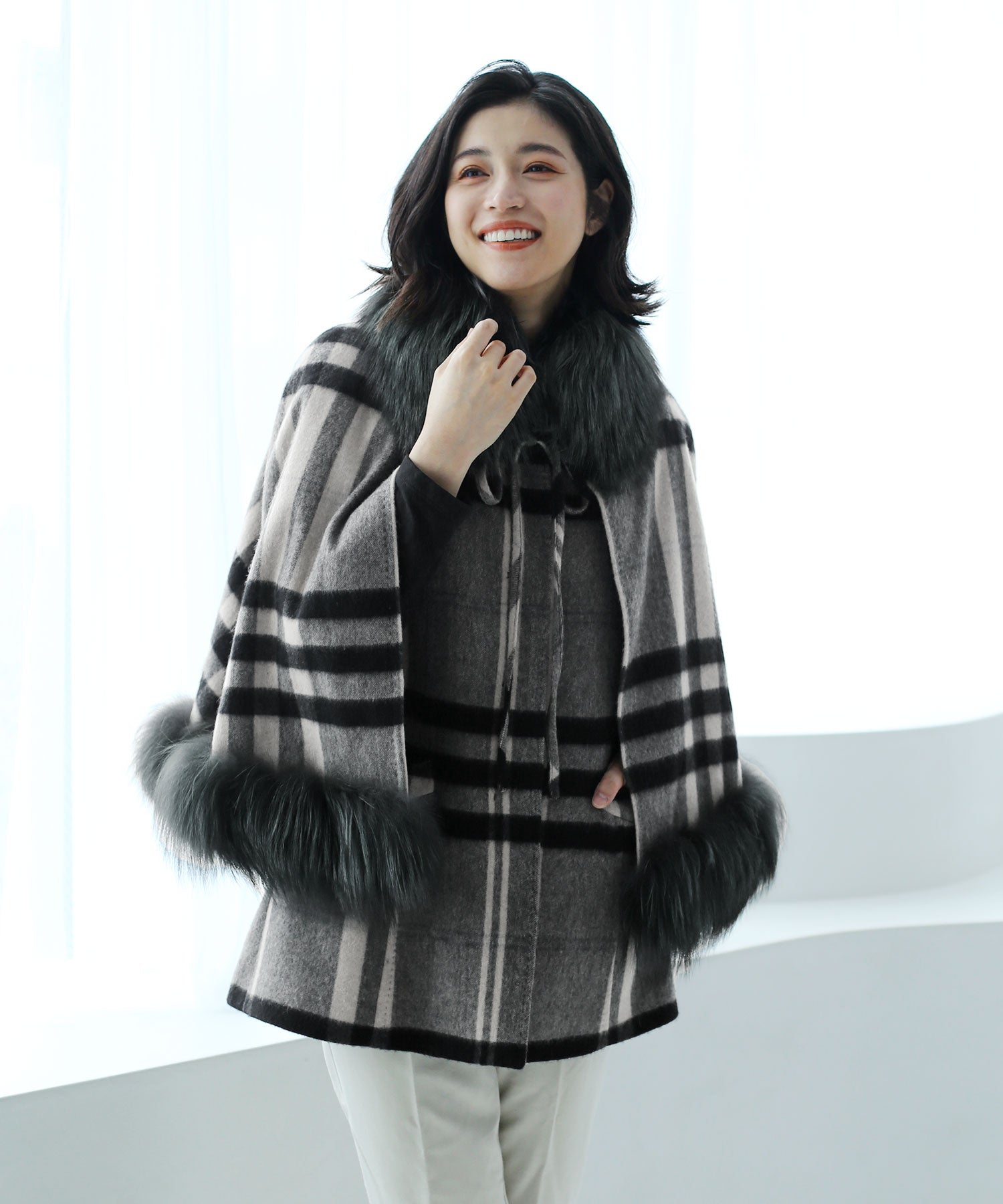 Sankyo Shokai cashmere Cape Coat Tartan Check
