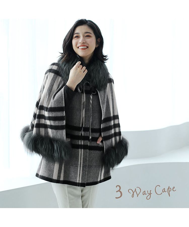 Sankyo Shokai cashmere Cape Coat Tartan Check