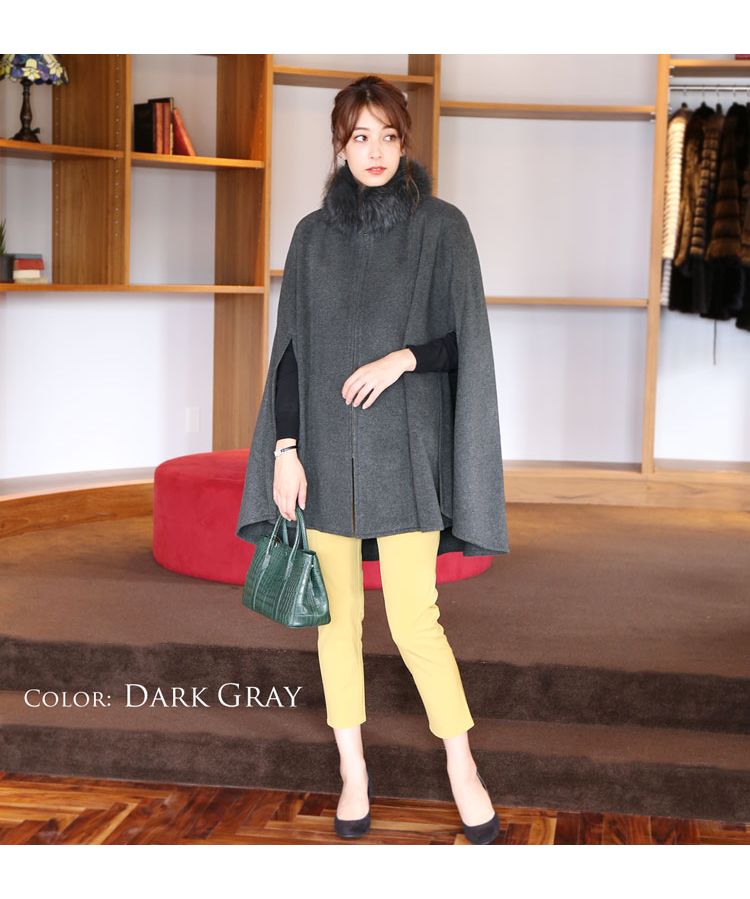Sankyo Shokai [Filomo] Cashmere Blend Cape with Fox Collar
