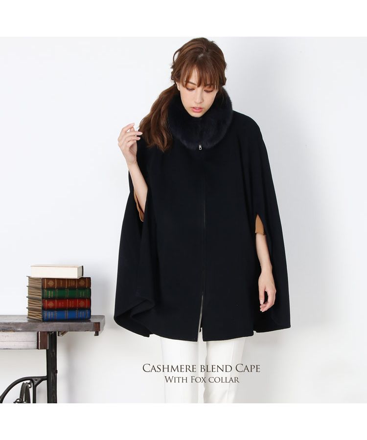 Sankyo Shokai [Filomo] Cashmere Blend Cape with Fox Collar