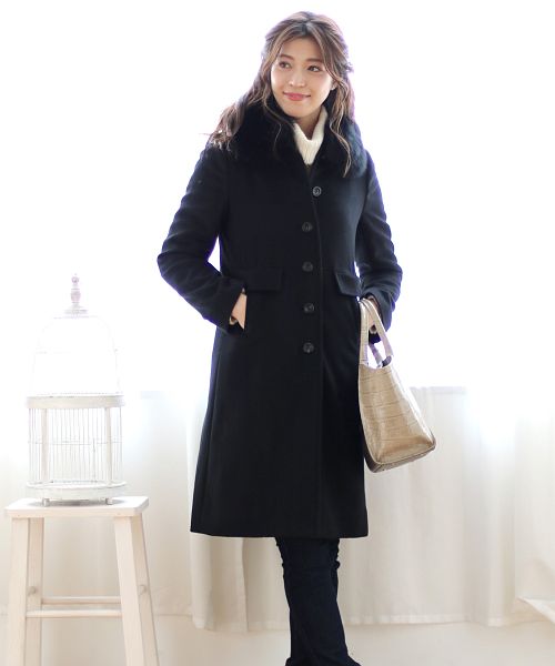 サンキョウショウカイ 三京商会 カシミヤ 100% コート フォックス,ブラック