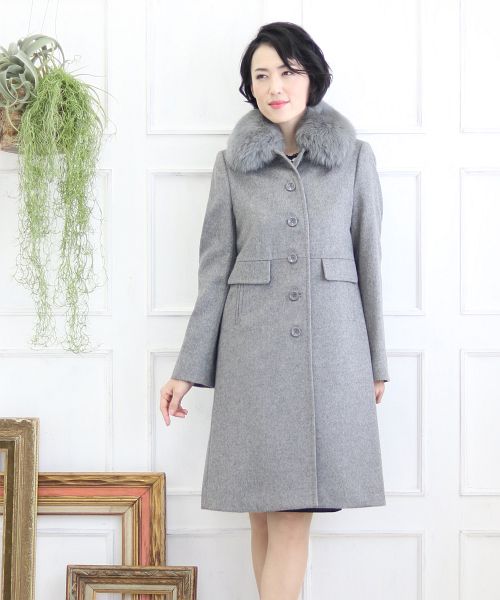 サンキョウショウカイ 三京商会 カシミヤ 100% コート フォックス,ライトグレー