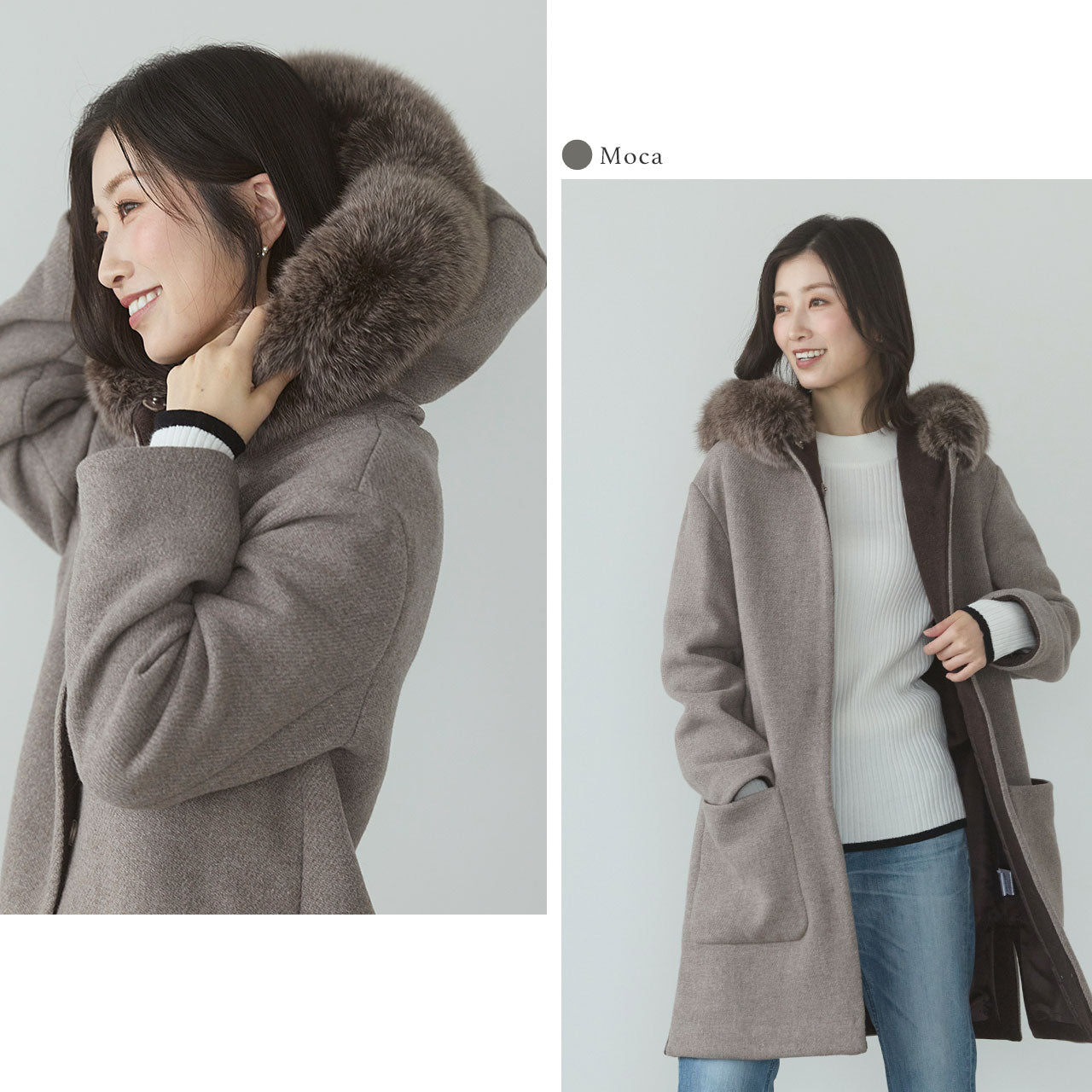 サンキョウショウカイ 三京商会 日本製 ロングコート タスマニアリバーウール フォックスファー （グレー） グレー