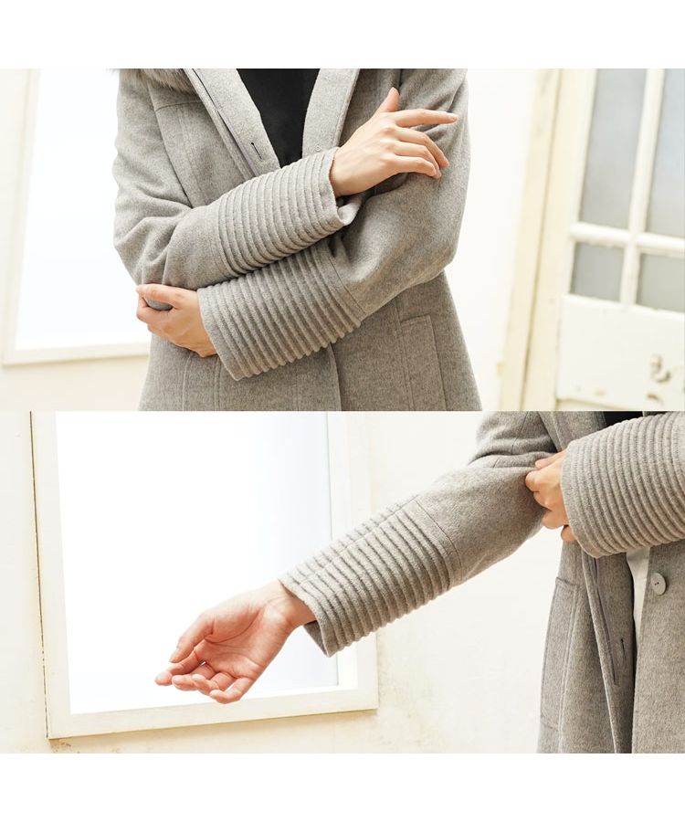 サンキョウショウカイ 三京商会 カシミヤブレンドロングコートフォックスファー付き （ライトベージュ） ライトベージュ