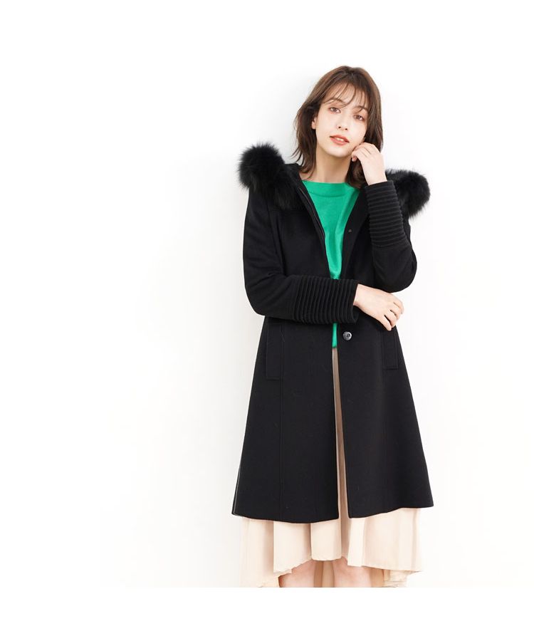 サンキョウショウカイ 三京商会 カシミヤブレンドロングコートフォックスファー付き （ライトベージュ） ライトベージュ