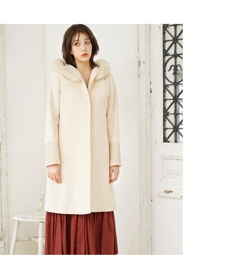 サンキョウショウカイ 三京商会 カシミヤブレンドロングコートフォックスファー付き （ライトベージュ） ライトベージュ