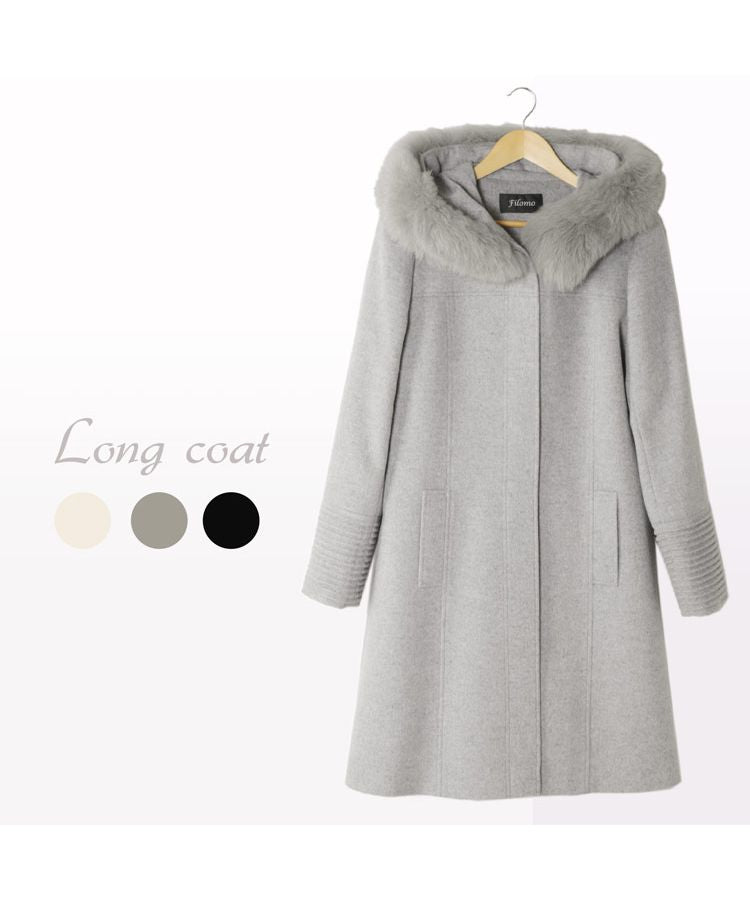 サンキョウショウカイ 三京商会 カシミヤブレンドロングコートフォックスファー付き （ライトベージュ） ライトベージュ