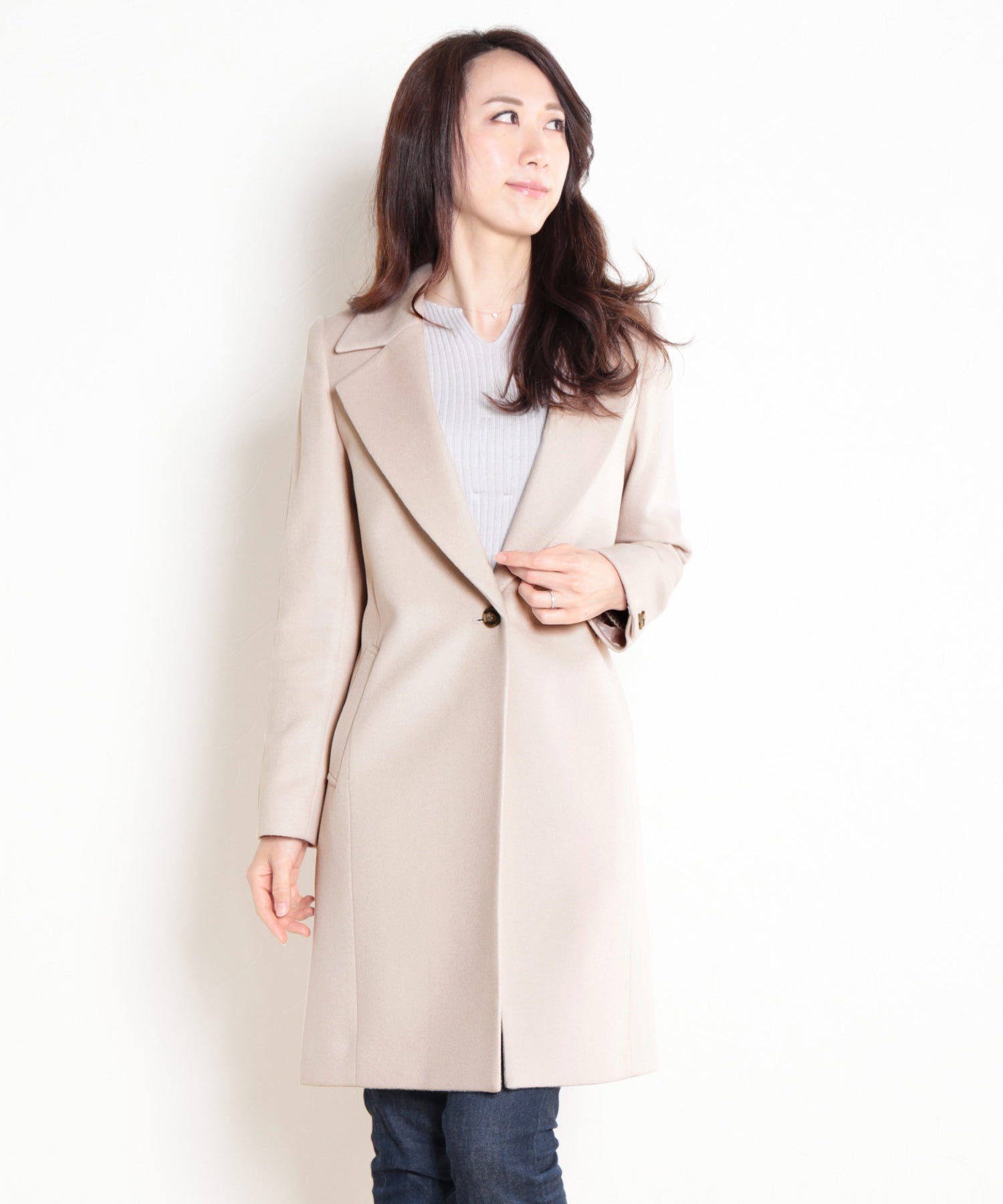 サンキョウショウカイ 三京商会 ウール90% アンゴラ混チェスターコート,ライトベージュ