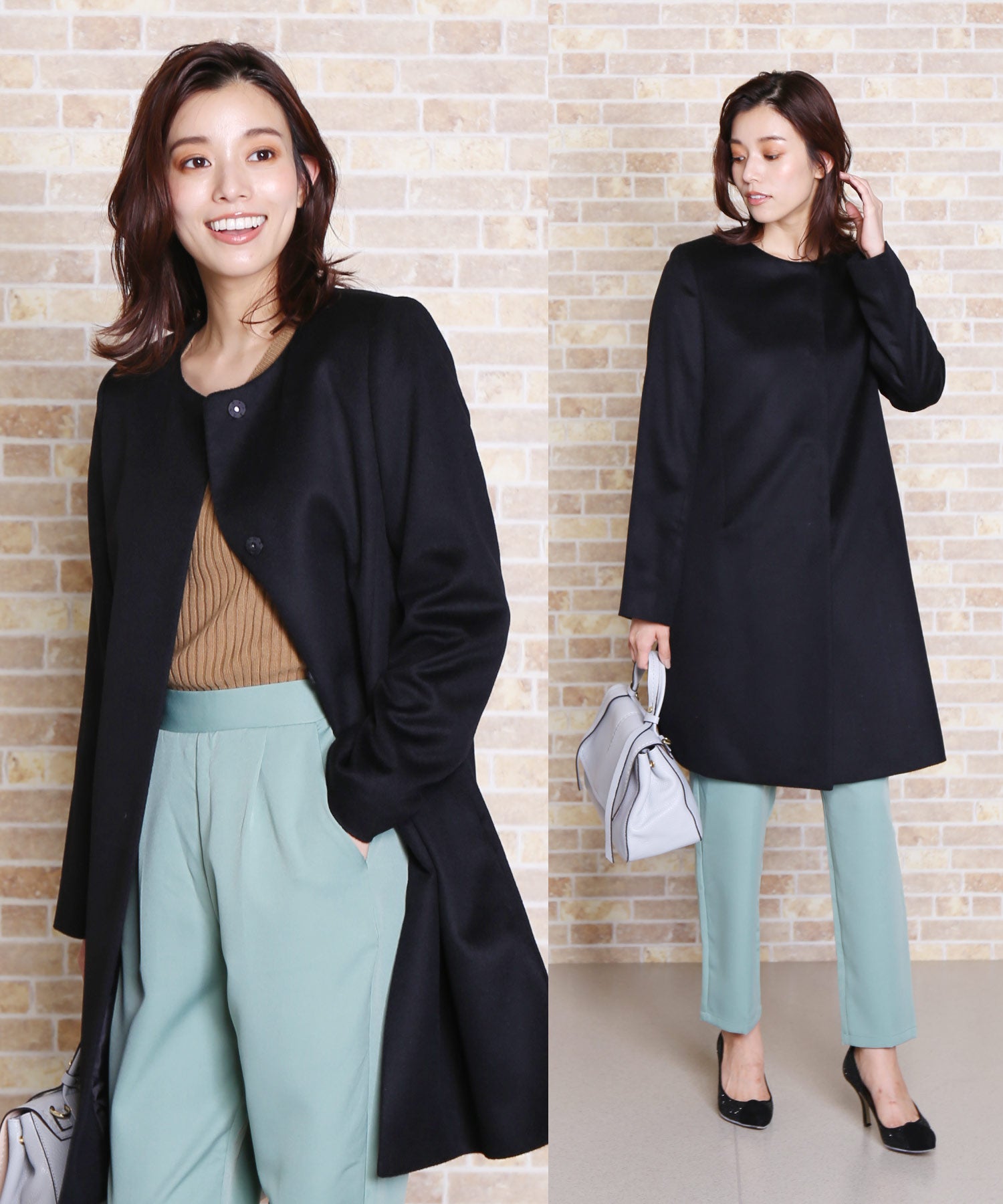 サンキョウショウカイ 三京商会 カシミヤブレンドウールコートノーカラー