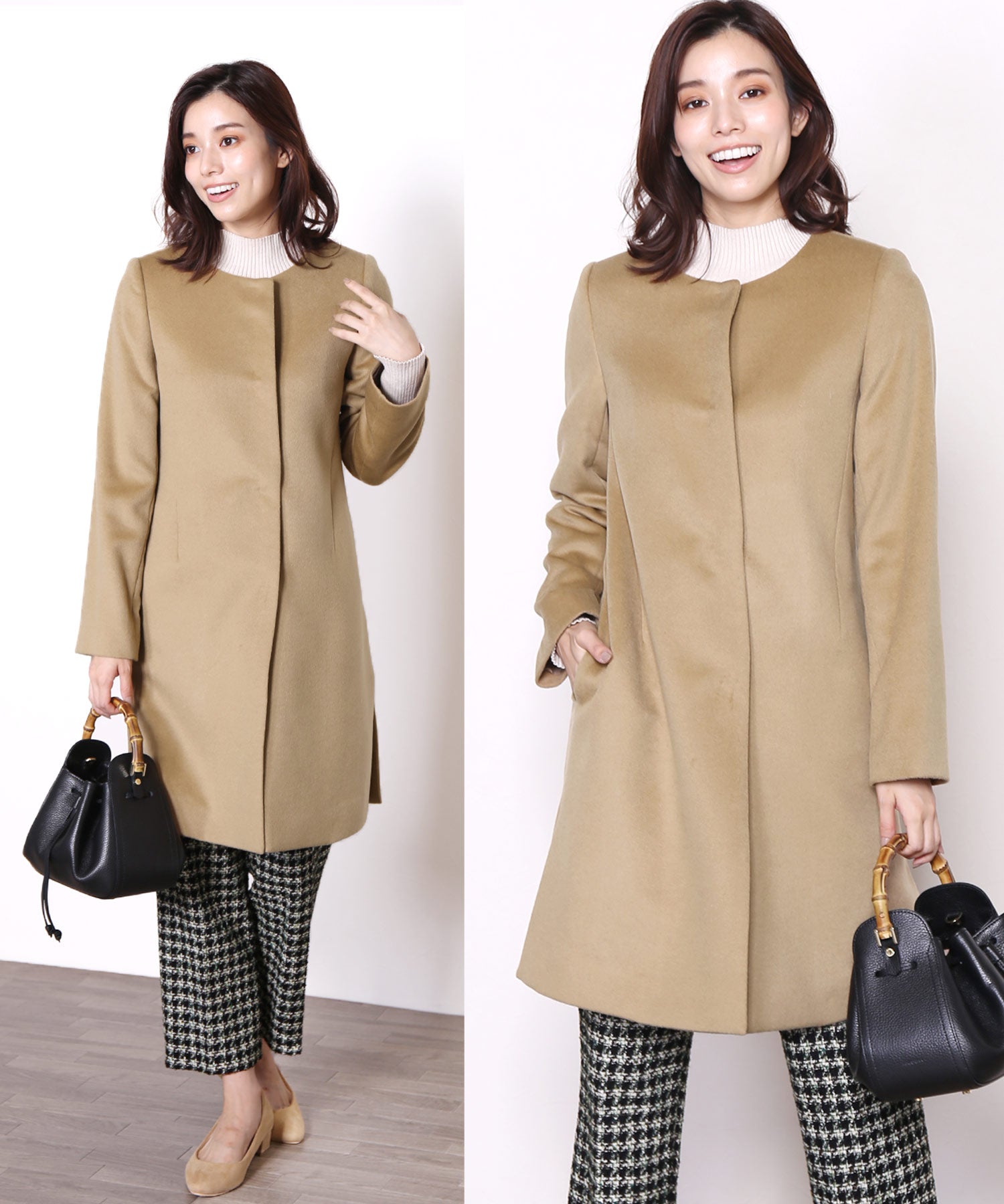 サンキョウショウカイ 三京商会 カシミヤブレンドウールコートノーカラー