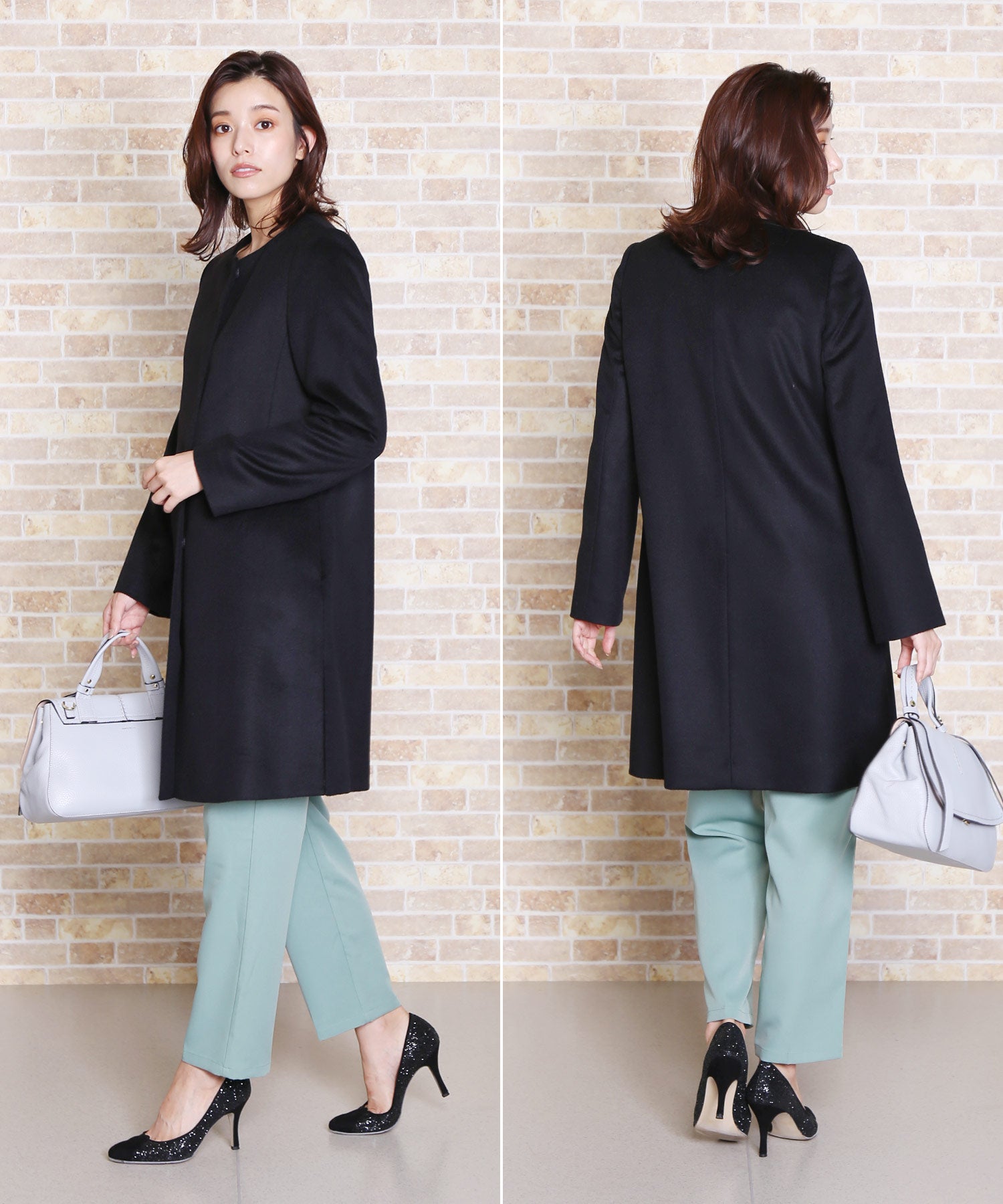 サンキョウショウカイ 三京商会 カシミヤブレンドウールコートノーカラー