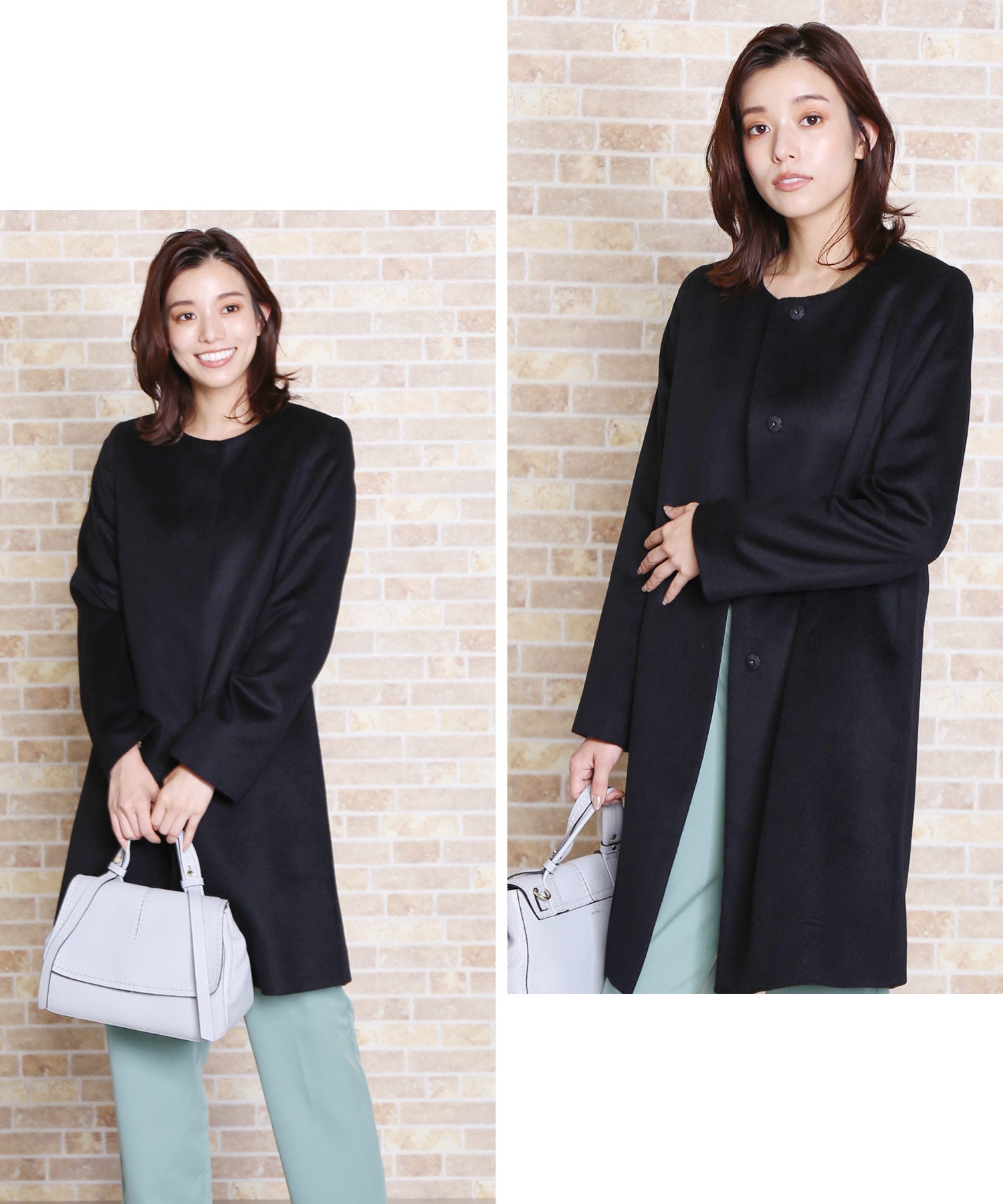 サンキョウショウカイ 三京商会 カシミヤブレンドウールコートノーカラー