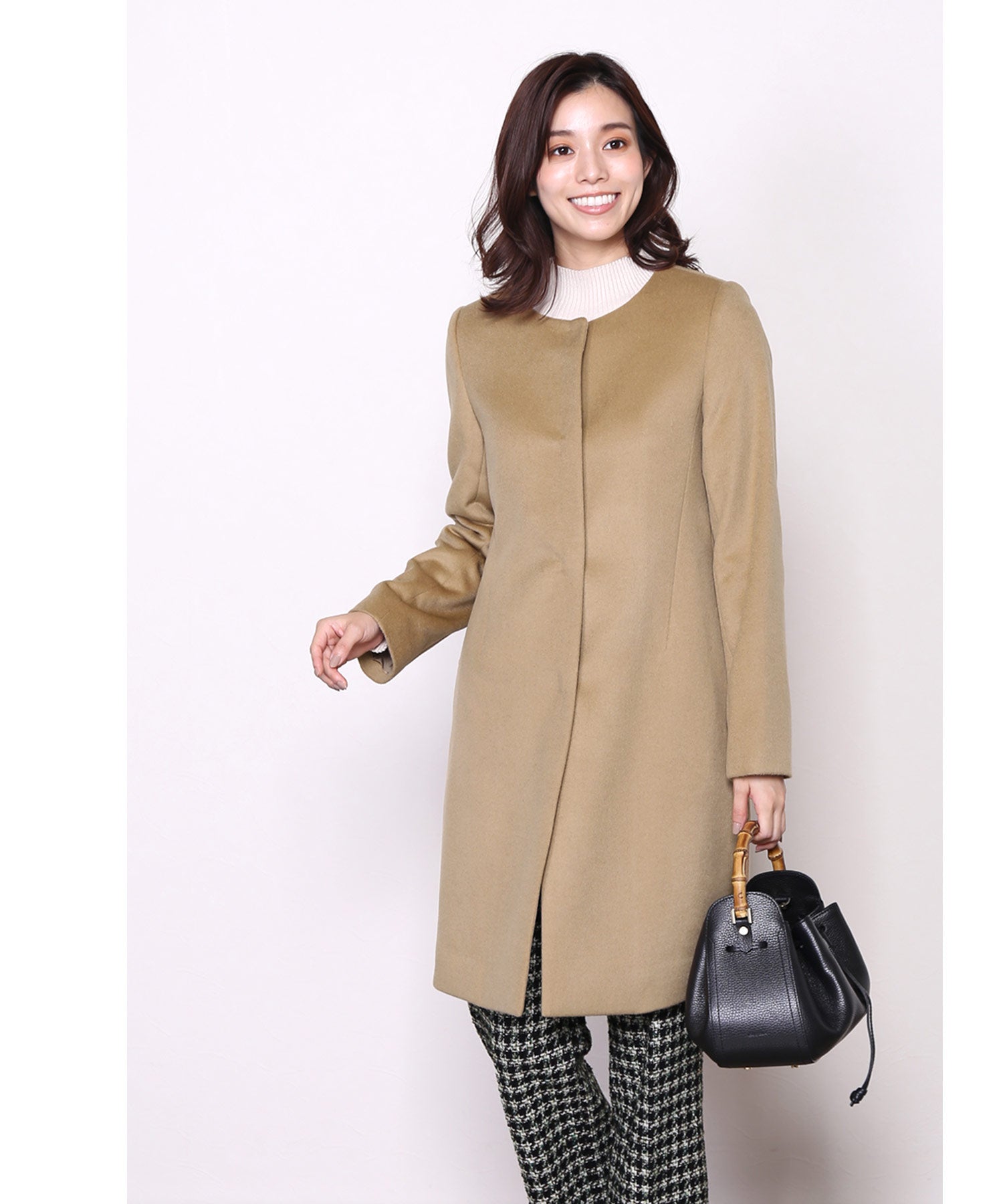 サンキョウショウカイ 三京商会 カシミヤブレンドウールコートノーカラー