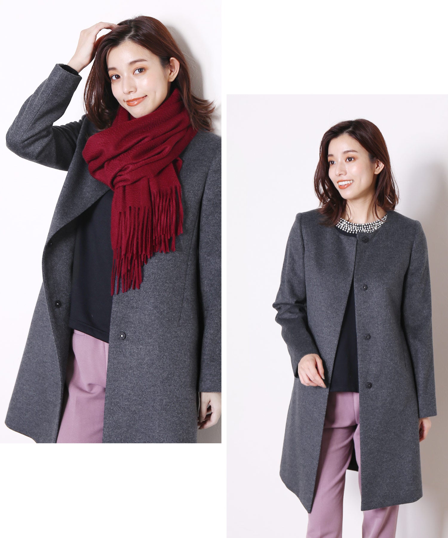 サンキョウショウカイ 三京商会 カシミヤブレンドウールコートノーカラー