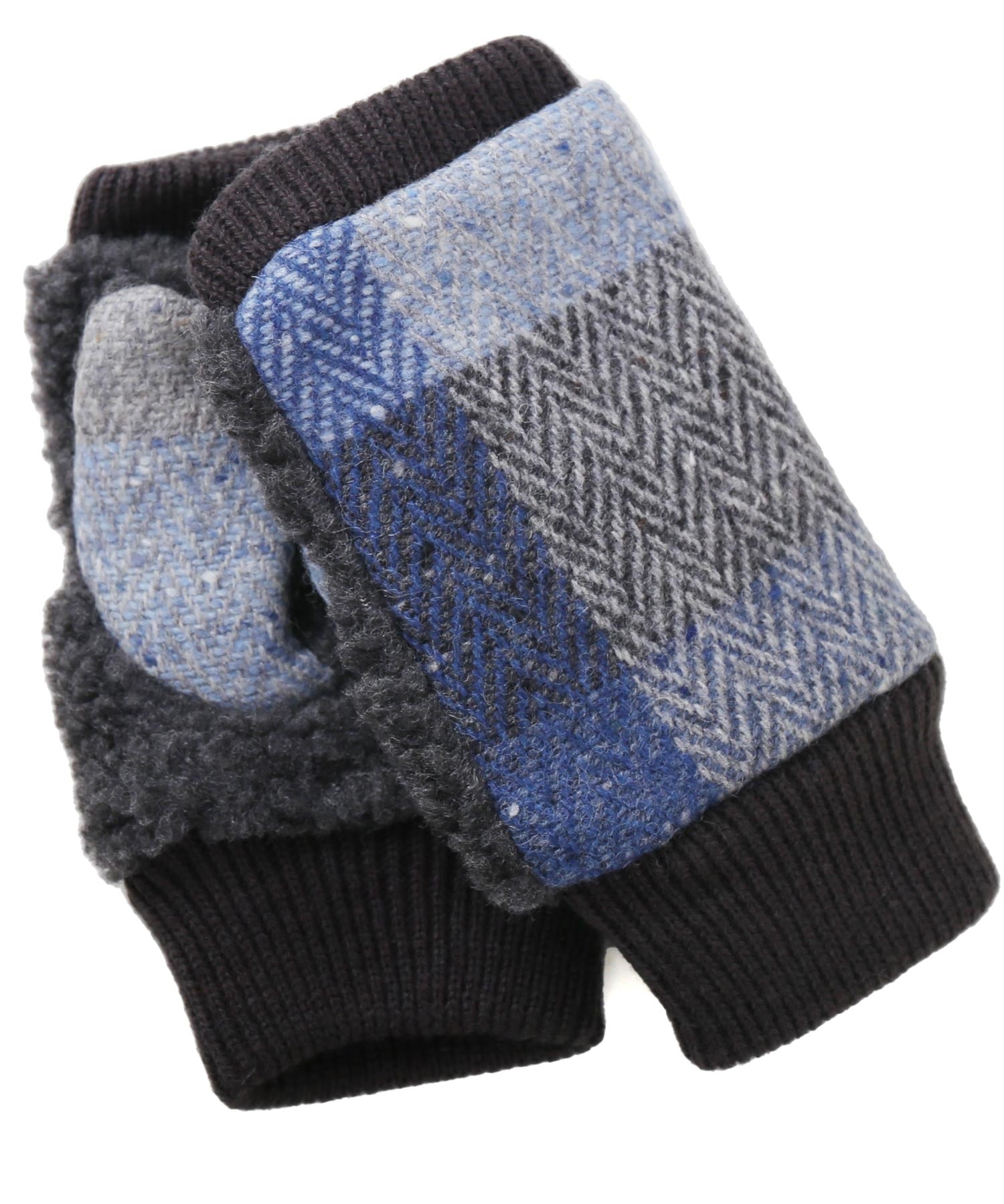 サンキョウショウカイ 三京商会 [AVOCA]指なし手袋 ウール チェック柄 スマホ対応,ブルー系