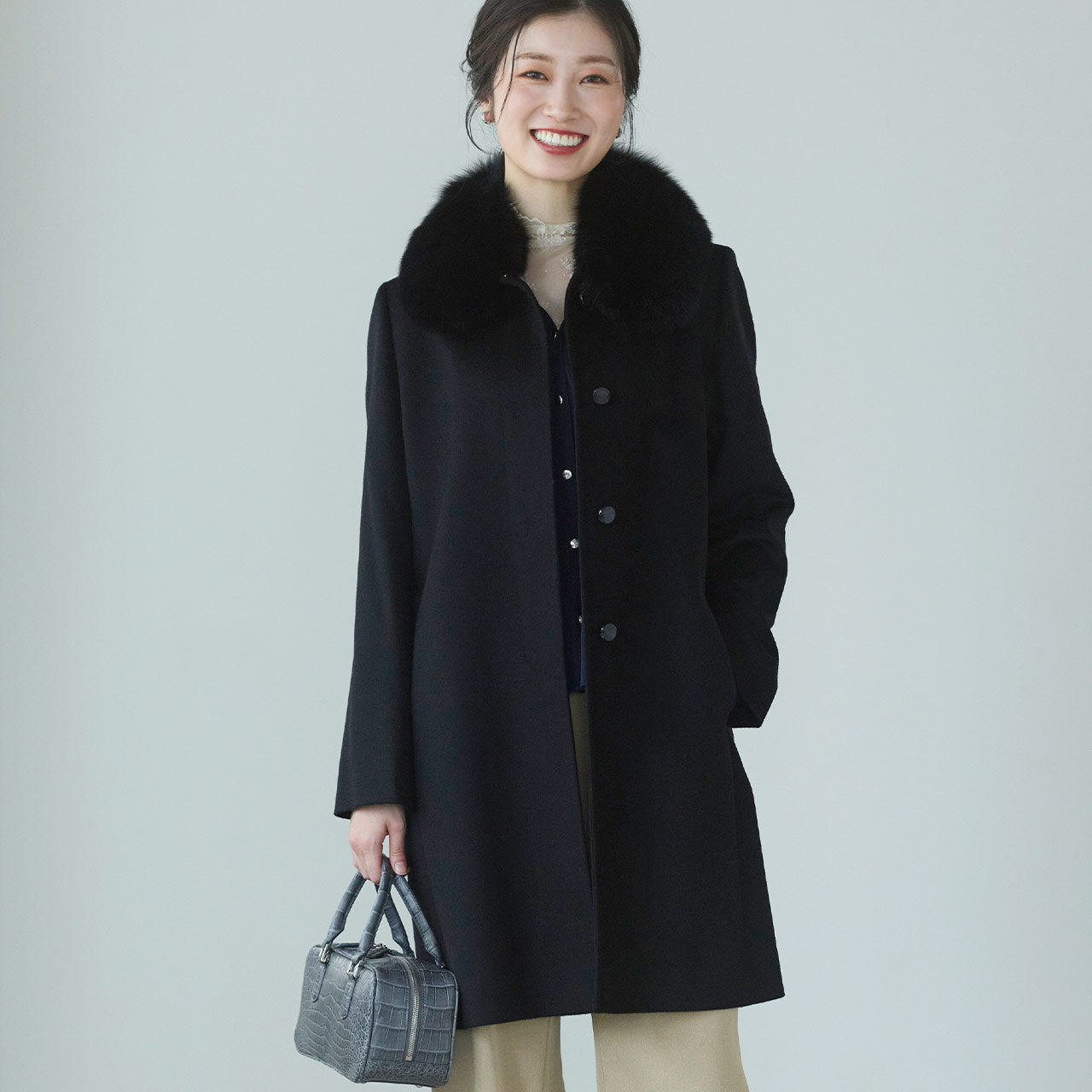 サンキョウショウカイ 三京商会 カシミヤステンカラーコート （ブラック） ブラック