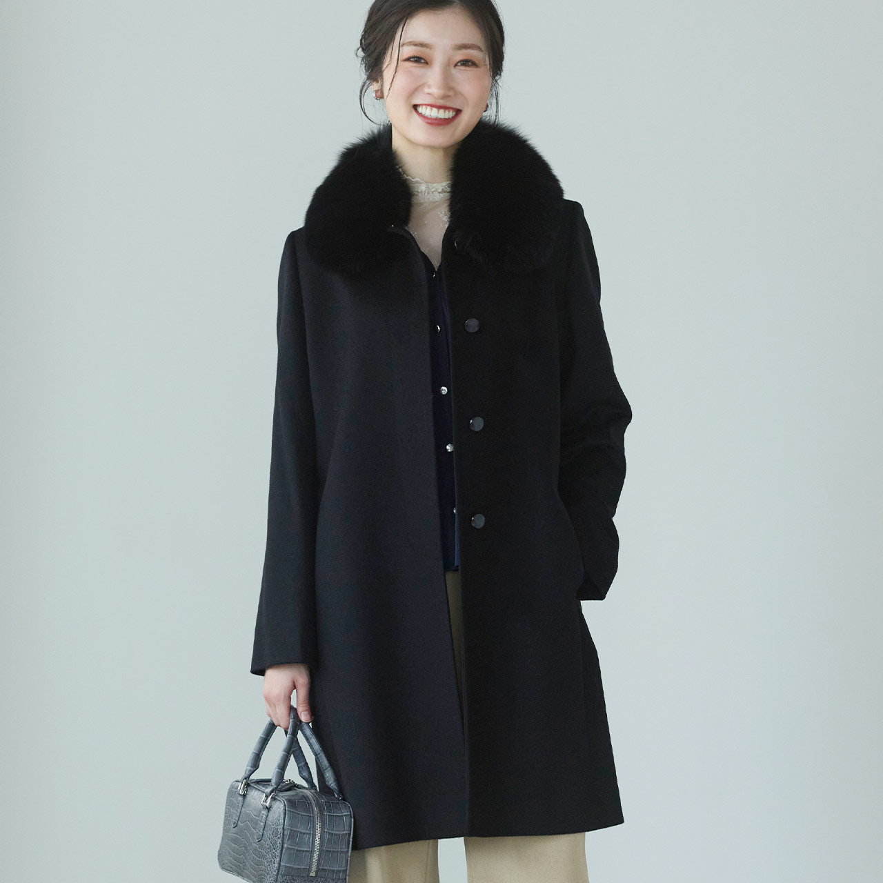 サンキョウショウカイ 三京商会 カシミヤステンカラーコート （ブラック） ブラック