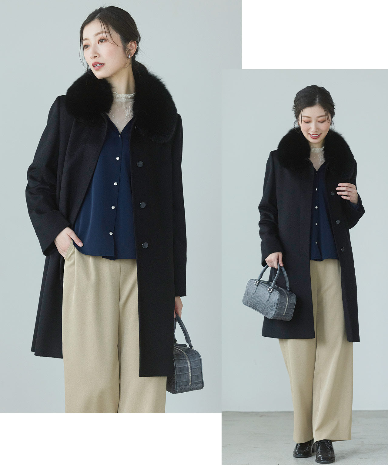 サンキョウショウカイ 三京商会 カシミヤステンカラーコート （ブラック） ブラック