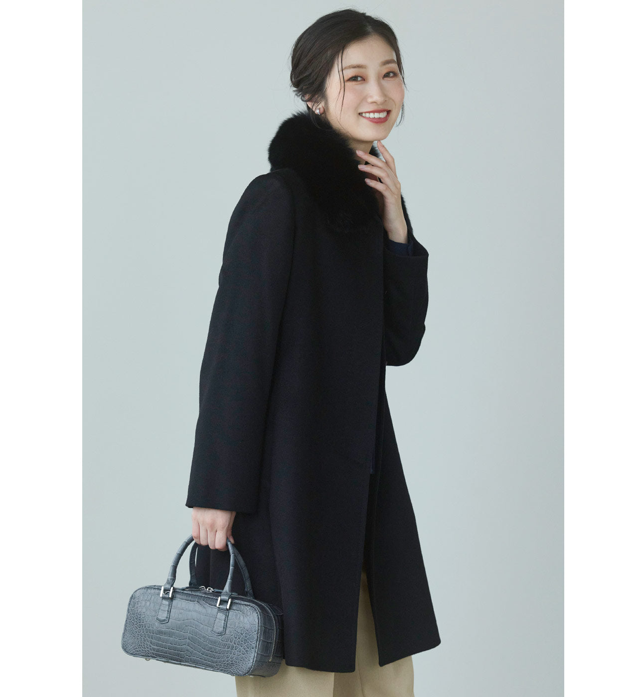 サンキョウショウカイ 三京商会 カシミヤステンカラーコート （ブラック） ブラック