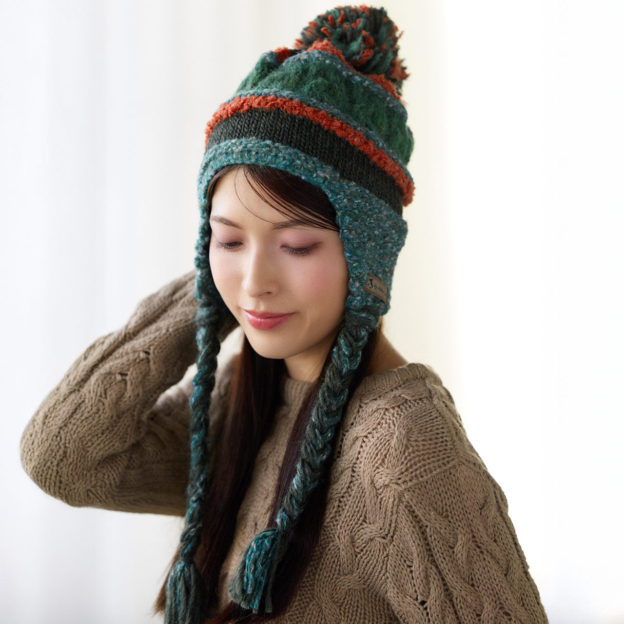 サンキョウショウカイ 三京商会 ニット帽ポンポン耳当て付き （グリーン系） グリーン系