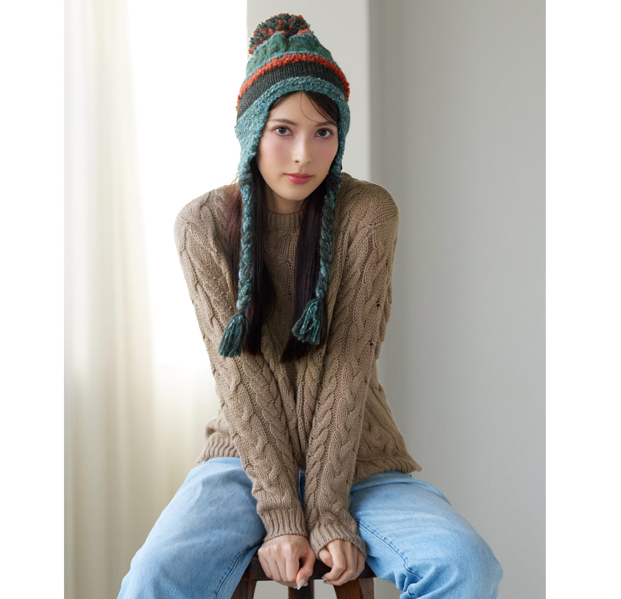 サンキョウショウカイ 三京商会 ニット帽ポンポン耳当て付き （グリーン系） グリーン系