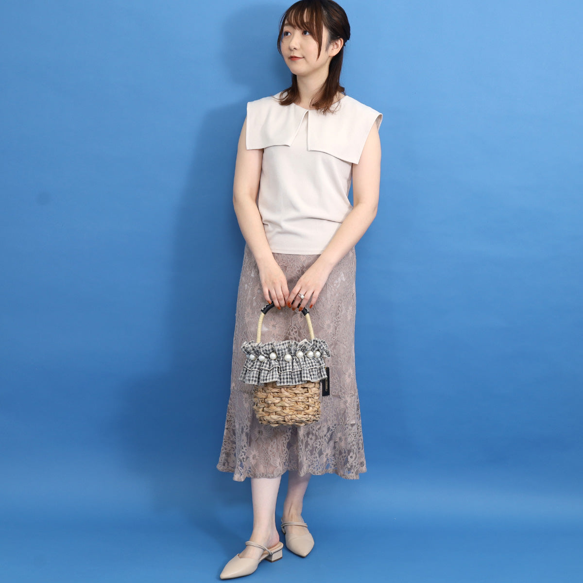 サミールナスリ SMIR NASLI フリル×パールバケツ型カゴバッグ
