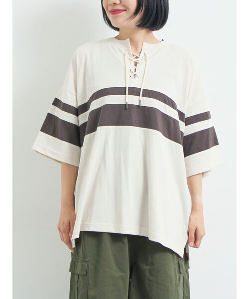 エスエムツー SM2 [接触冷感]編み上げラインTシャツ （ブルー） ブルー