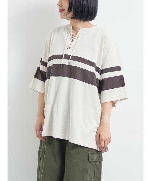 エスエムツー SM2 [接触冷感]編み上げラインTシャツ （チャコールグレー） チャコールグレー