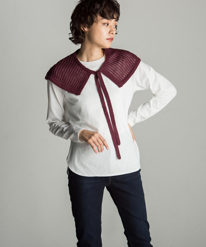 Socolla 【socolla】 2WAY Attached Collar Mesh Knit