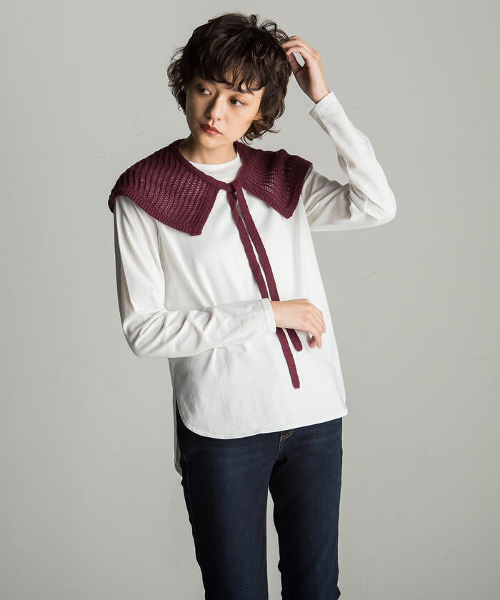 Socolla 【socolla】 2WAY Attached Collar Mesh Knit