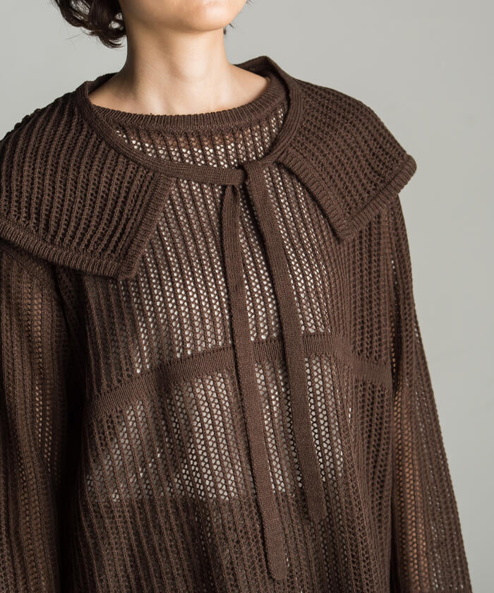 Socolla 【socolla】 2WAY Attached Collar Mesh Knit