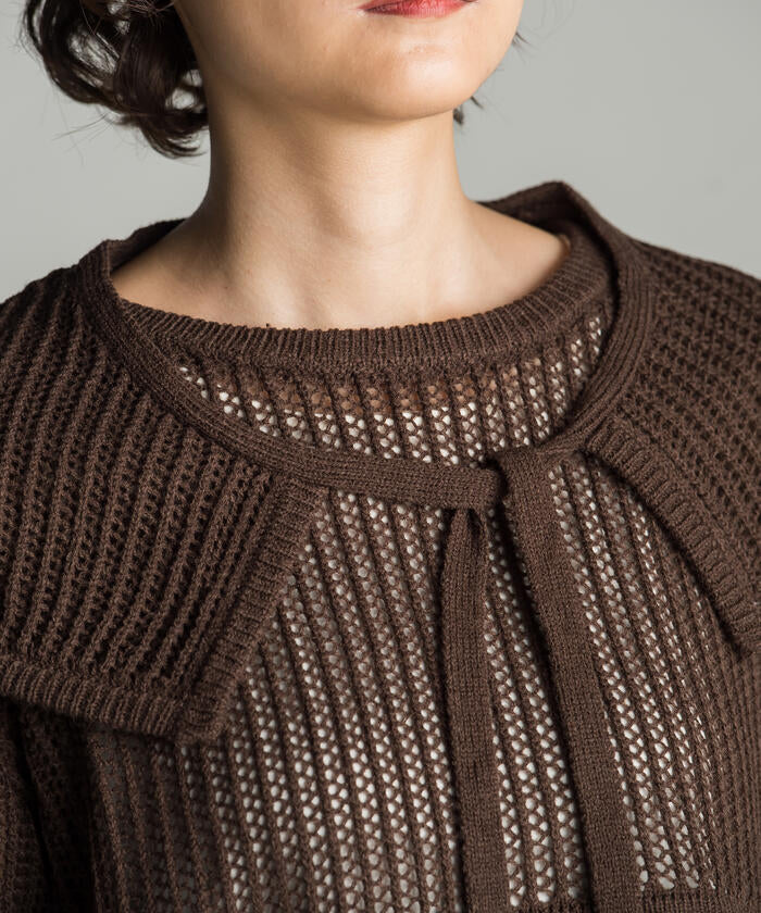 Socolla 【socolla】 2WAY Attached Collar Mesh Knit