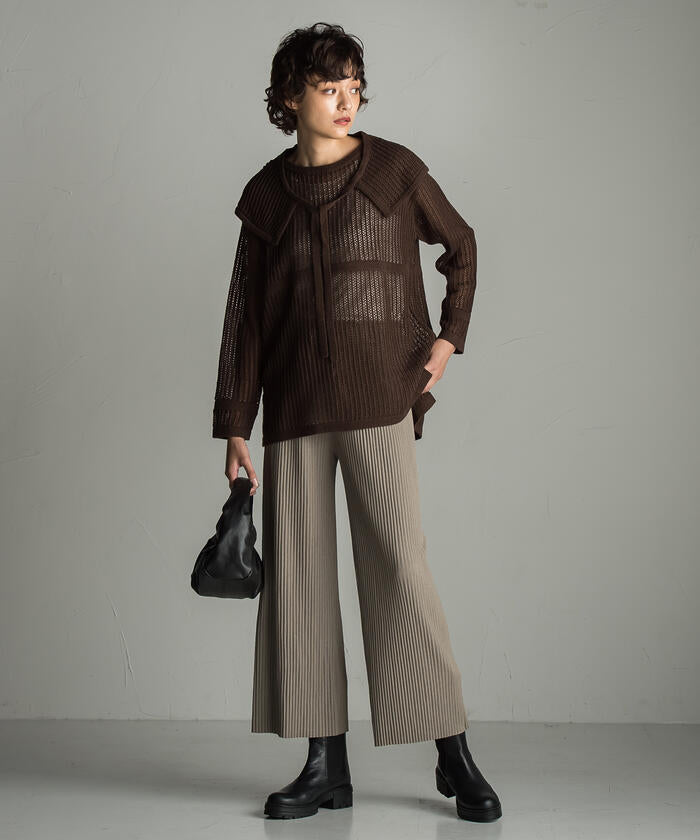 Socolla 【socolla】 2WAY Attached Collar Mesh Knit