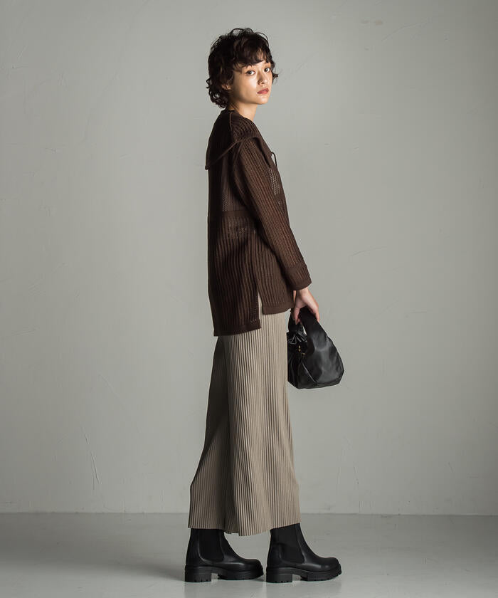 Socolla 【socolla】 2WAY Attached Collar Mesh Knit