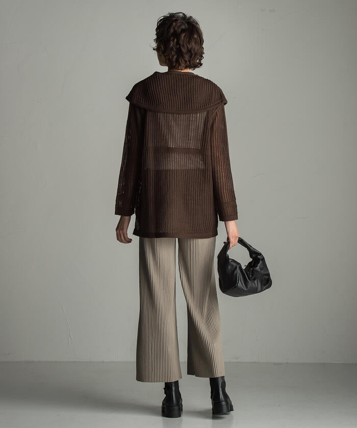 Socolla 【socolla】 2WAY Attached Collar Mesh Knit